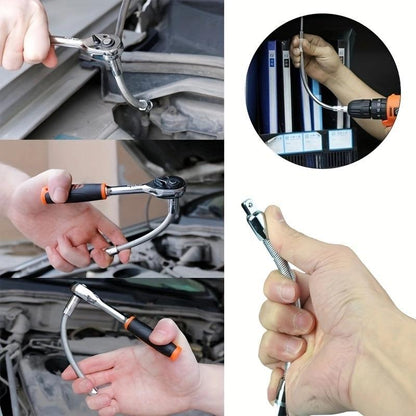 TYIIPLUS™ Flexible Socket Extension Bar Set – Bendable Ratchet Wrench Extensions for Tight Spaces, CR-V Steel Automotive Repair Tool Kit