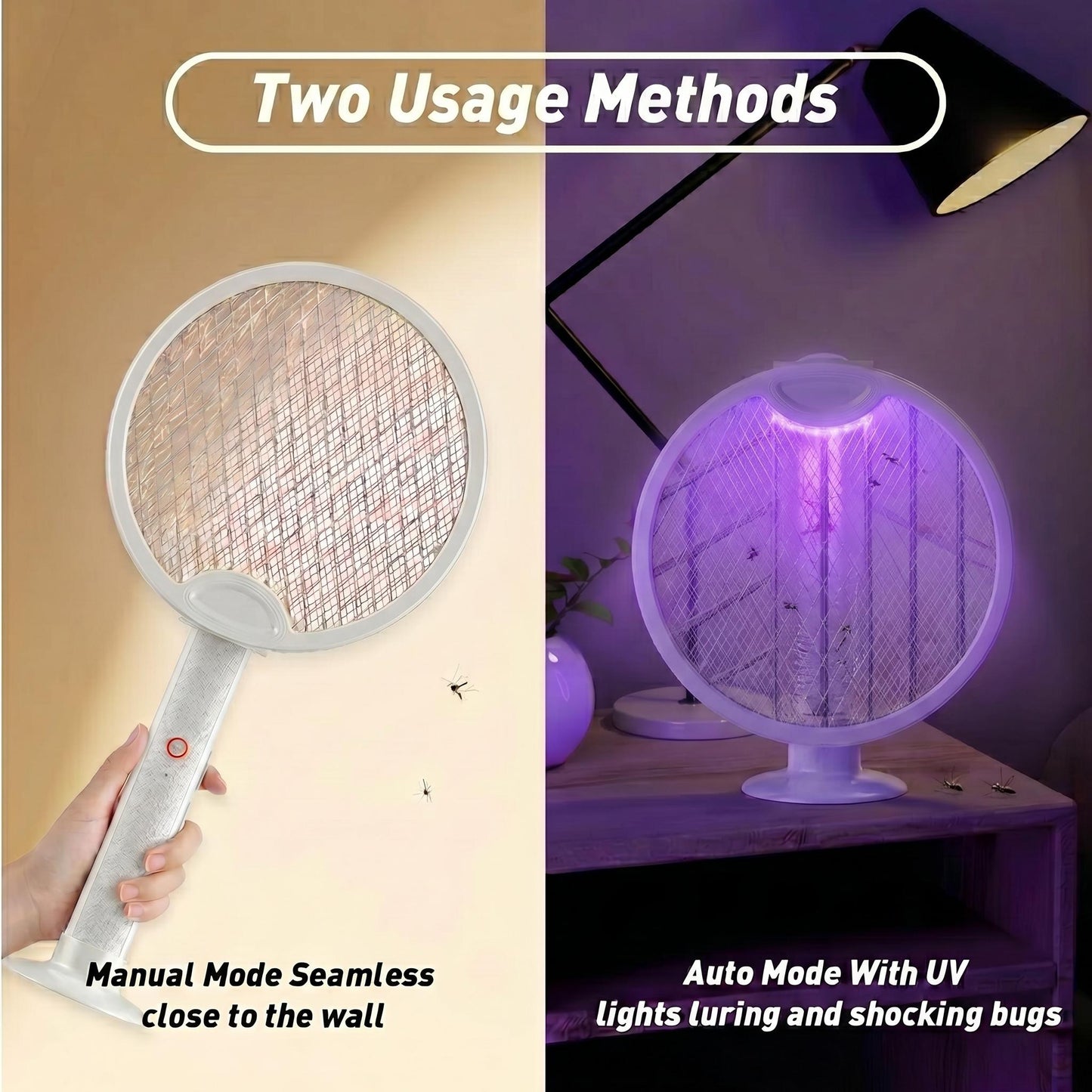 TYIIPLUS™ Foldable Electric Fly Swatter Racket 3000V – USB Rechargeable 2-in-1 Bug Zapper & UV Mosquito Trap, 1200mAh