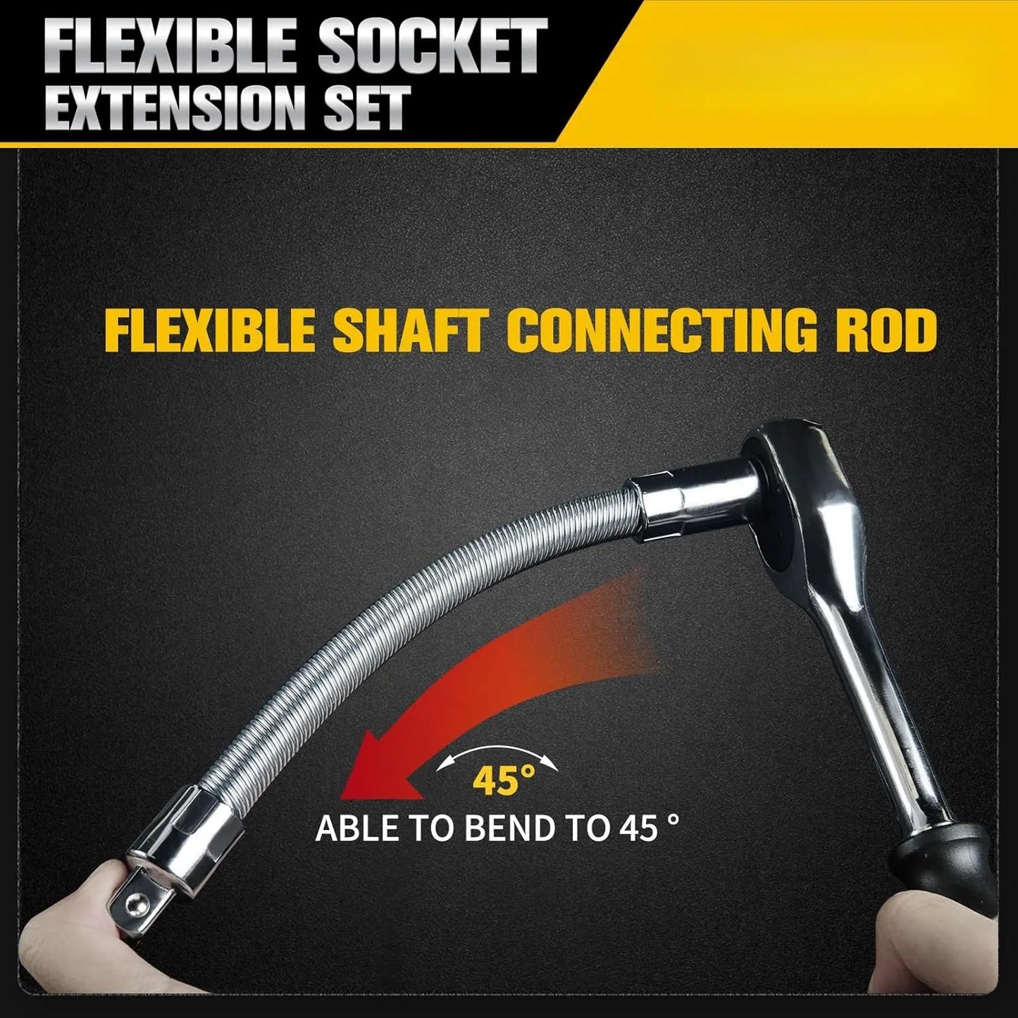 TYIIPLUS™ Flexible Socket Extension Bar Set – Bendable Ratchet Wrench Extensions for Tight Spaces, CR-V Steel Automotive Repair Tool Kit