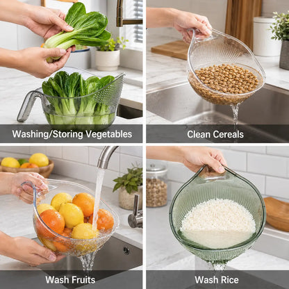 TYIIPLUS™ 2PCS Multifunctional Rice Strainer with Handle – BPA-Free Transparent Drain Basket for Rice, Vegetables, Fruits & Pasta