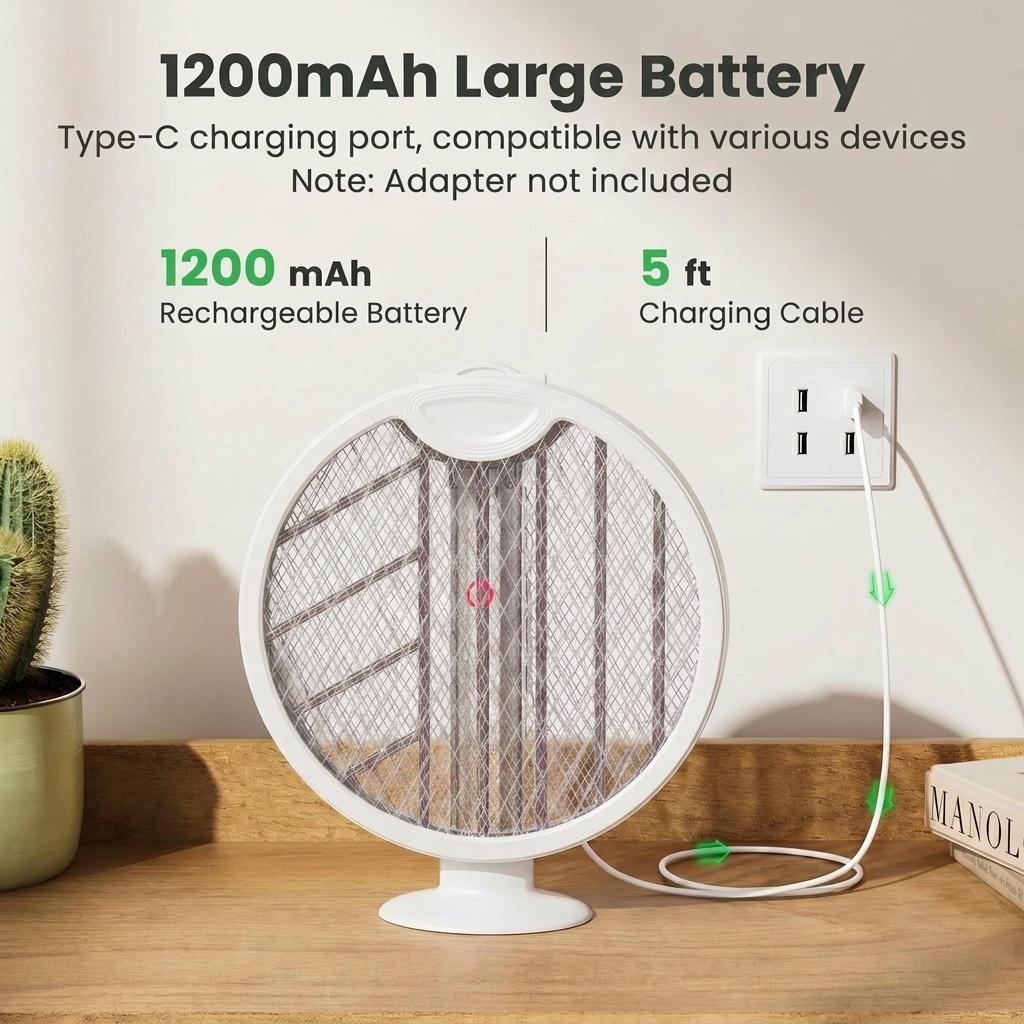 TYIIPLUS™ Foldable Electric Fly Swatter Racket 3000V – USB Rechargeable 2-in-1 Bug Zapper & UV Mosquito Trap, 1200mAh