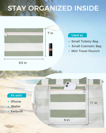 TYIIPLUS™ Large Waterproof Beach Tote Bag with Sandproof Bottom & 40oz Tumbler Pocket