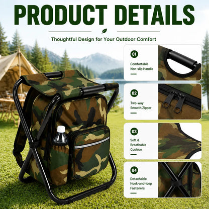 TYIIPLUS™ 3-in-1 Folding Backpack Stool with Insulated Cooler Bag