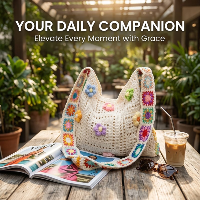Casual Hollow Knit Tote Bag – Large Capacity Woven Shoulder Bag