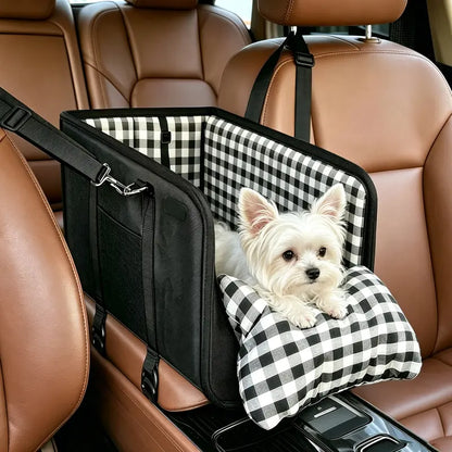 TYIIPLUS™ Center Console Dog Car Seat for Small Dogs & Cats – Portable Pet Booster Seat with Safety Leash, Removable Cushion & Storage Pocket