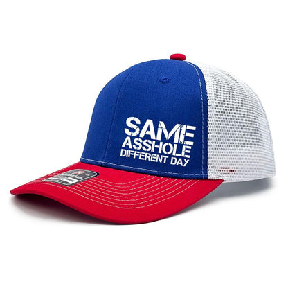 TYIIPLUS™ “Same Asshole Different Day” Funny Trucker Hat – Unisex Adjustable Mesh Snapback Cap