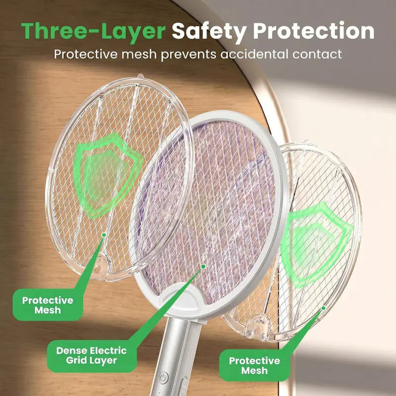 TYIIPLUS™ Foldable Electric Fly Swatter Racket 3000V – USB Rechargeable 2-in-1 Bug Zapper & UV Mosquito Trap, 1200mAh