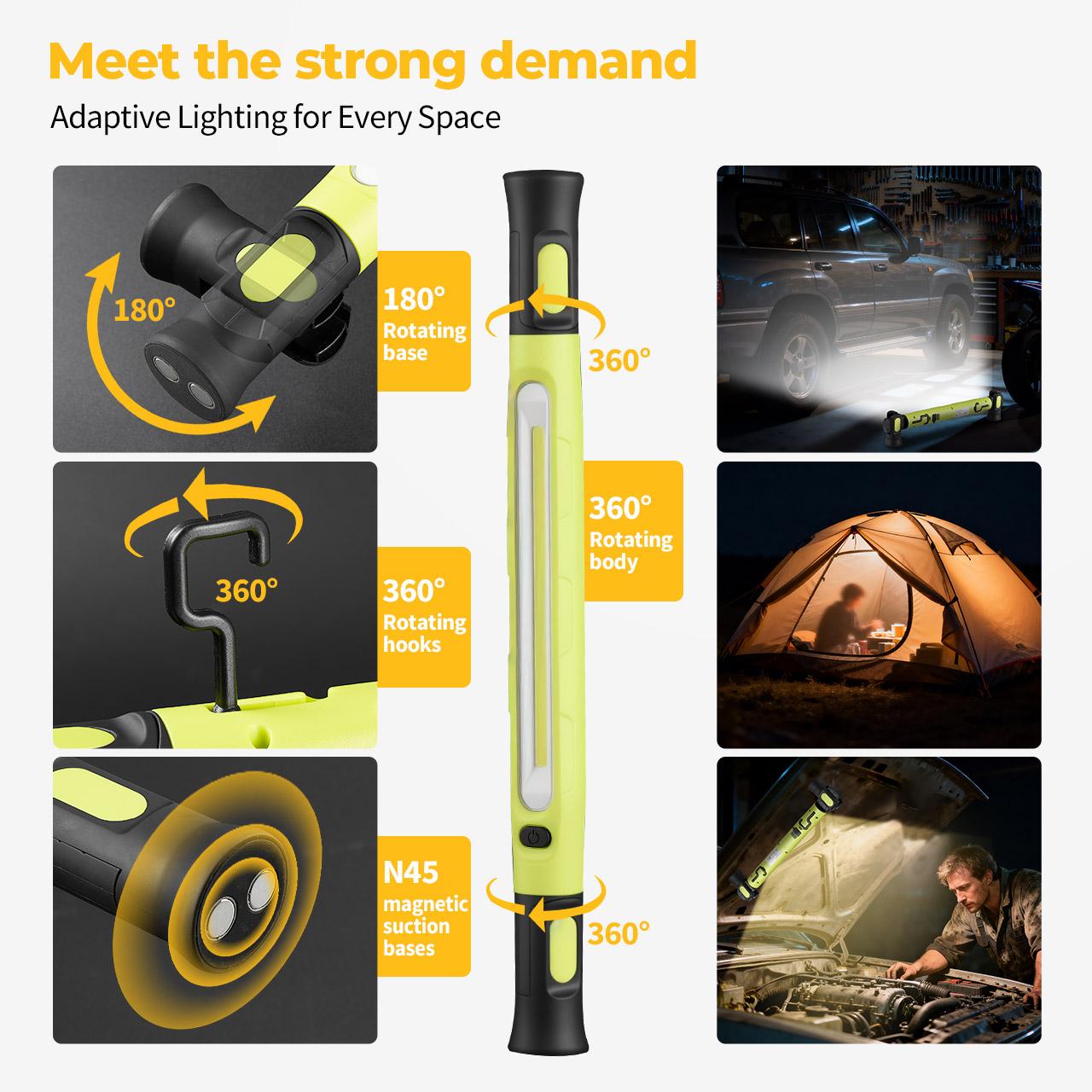 TYIIPLUS™ 3000LM Rechargeable Under Hood Work Light Bar with Magnetic Base & Hooks