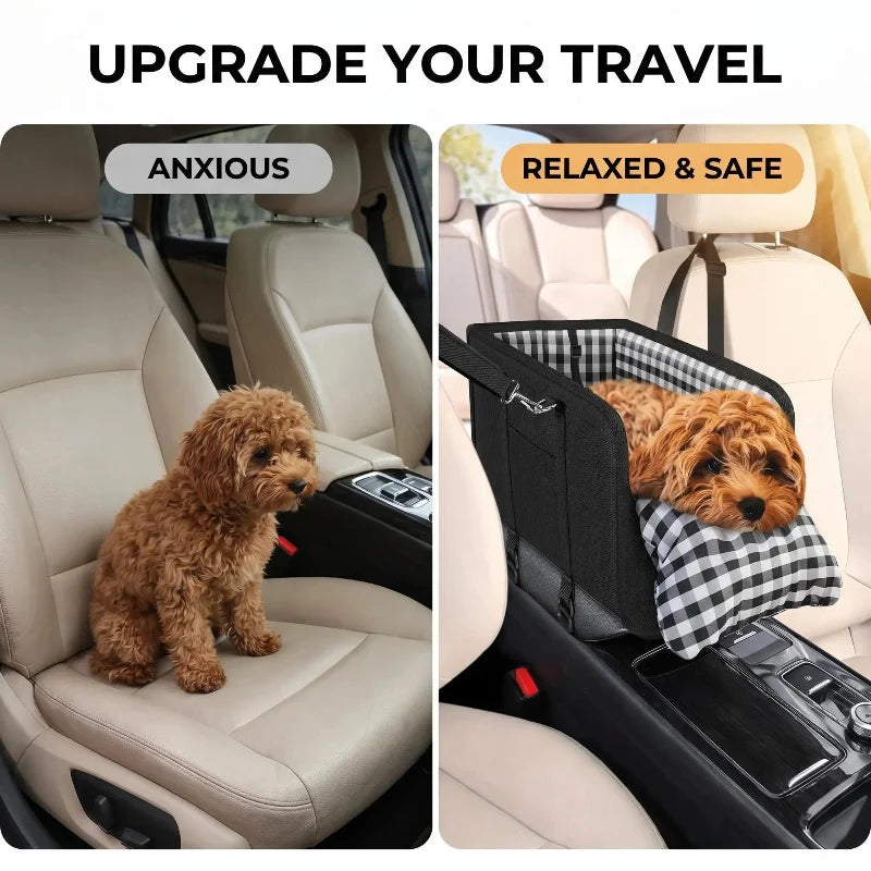TYIIPLUS™ Center Console Dog Car Seat for Small Dogs & Cats – Portable Pet Booster Seat with Safety Leash, Removable Cushion & Storage Pocket
