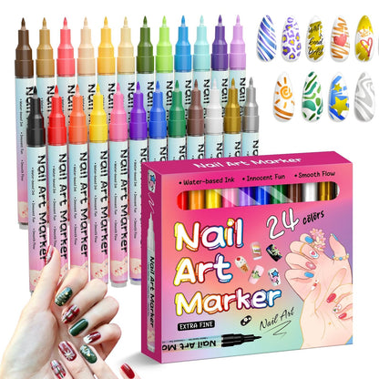 Nail Art Marker Set (12/24 Colors) – Waterproof DIY Nail Pens with Precision Tips for Easy Nail Design