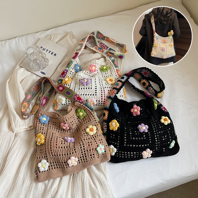 Casual Hollow Knit Tote Bag – Large Capacity Woven Shoulder Bag
