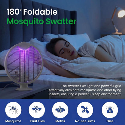 TYIIPLUS™ Foldable Electric Fly Swatter Racket 3000V – USB Rechargeable 2-in-1 Bug Zapper & UV Mosquito Trap, 1200mAh