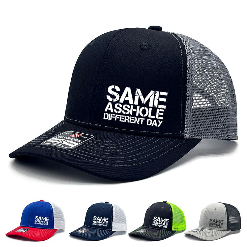 TYIIPLUS™ “Same Asshole Different Day” Funny Trucker Hat – Unisex Adjustable Mesh Snapback Cap