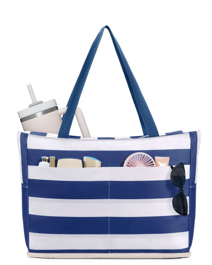 TYIIPLUS™ Large Waterproof Beach Tote Bag with Sandproof Bottom & 40oz Tumbler Pocket