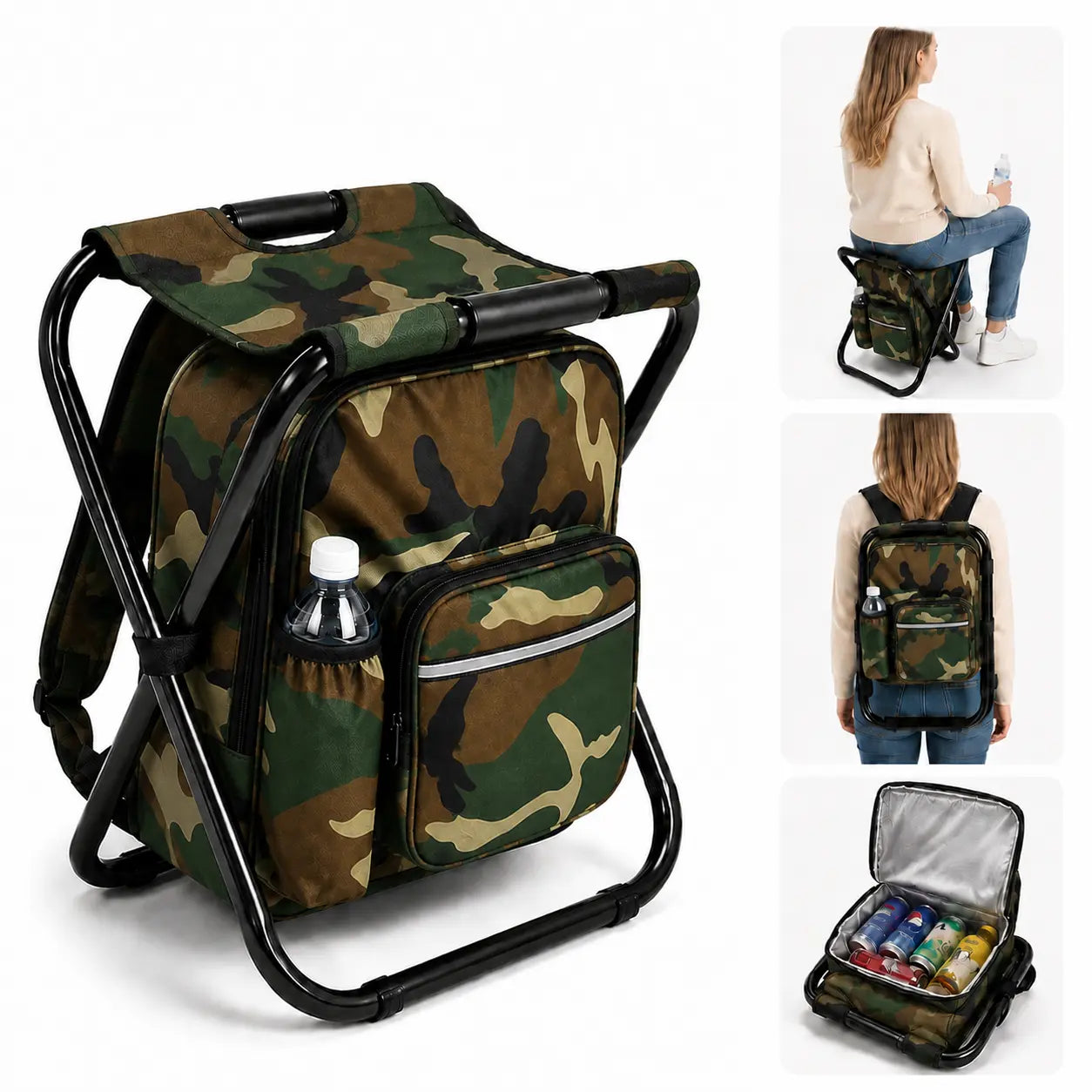 TYIIPLUS™ 3-in-1 Folding Backpack Stool with Insulated Cooler Bag