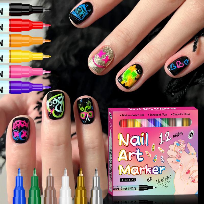 Nail Art Marker Set (12/24 Colors) – Waterproof DIY Nail Pens with Precision Tips for Easy Nail Design