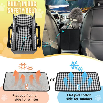 TYIIPLUS™ Center Console Dog Car Seat for Small Dogs & Cats – Portable Pet Booster Seat with Safety Leash, Removable Cushion & Storage Pocket
