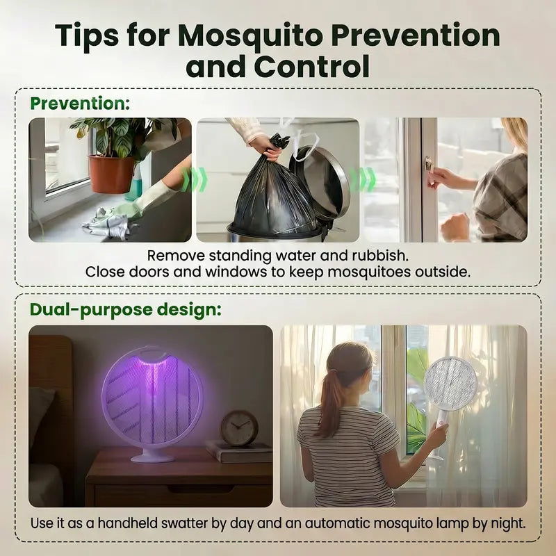 TYIIPLUS™ Foldable Electric Fly Swatter Racket 3000V – USB Rechargeable 2-in-1 Bug Zapper & UV Mosquito Trap, 1200mAh