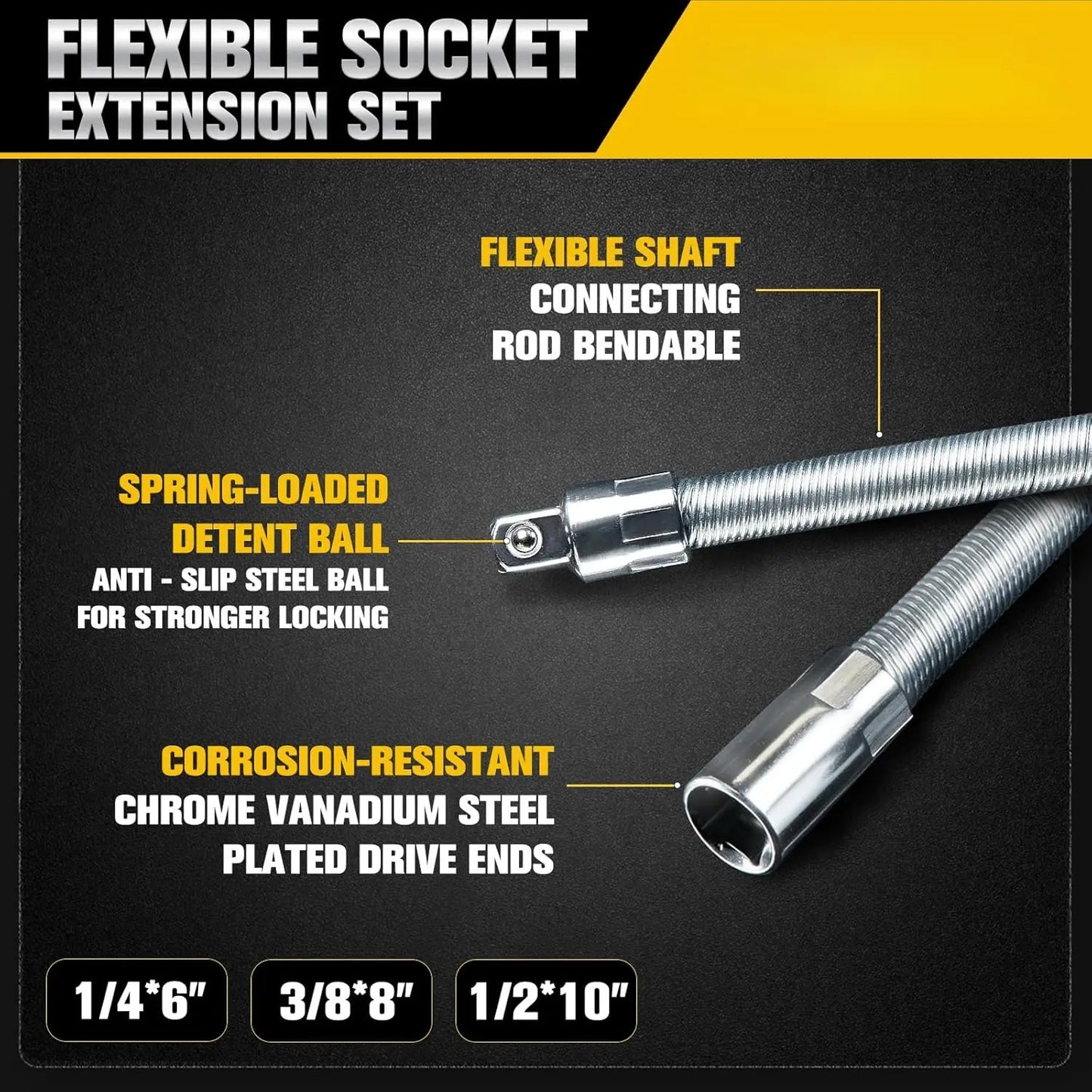 TYIIPLUS™ Flexible Socket Extension Bar Set – Bendable Ratchet Wrench Extensions for Tight Spaces, CR-V Steel Automotive Repair Tool Kit