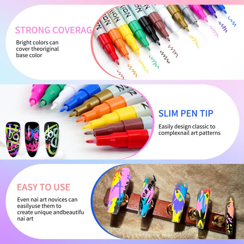 Nail Art Marker Set (12/24 Colors) – Waterproof DIY Nail Pens with Precision Tips for Easy Nail Design