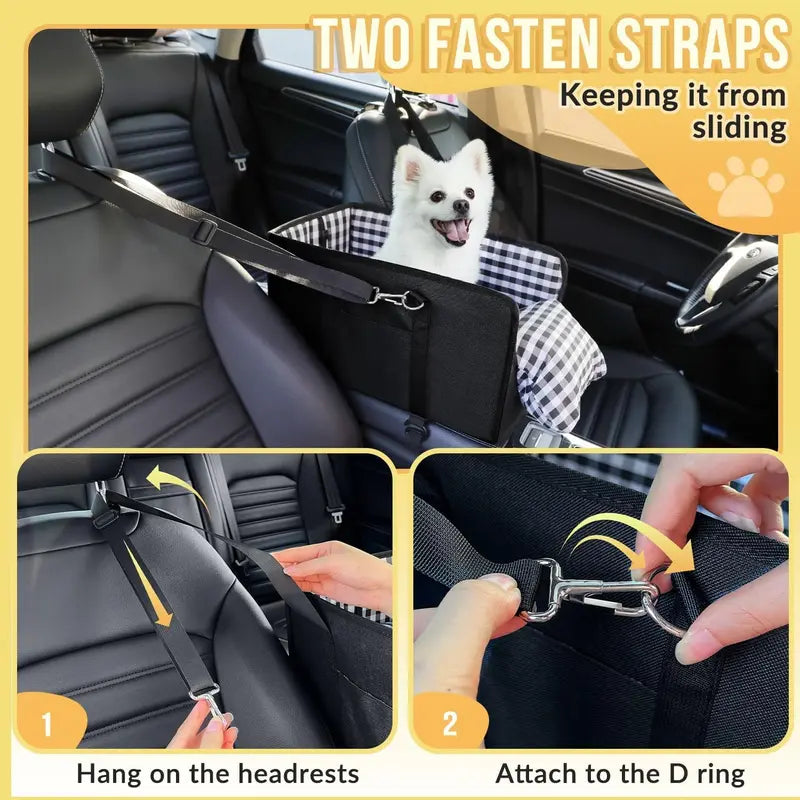 TYIIPLUS™ Center Console Dog Car Seat for Small Dogs & Cats – Portable Pet Booster Seat with Safety Leash, Removable Cushion & Storage Pocket