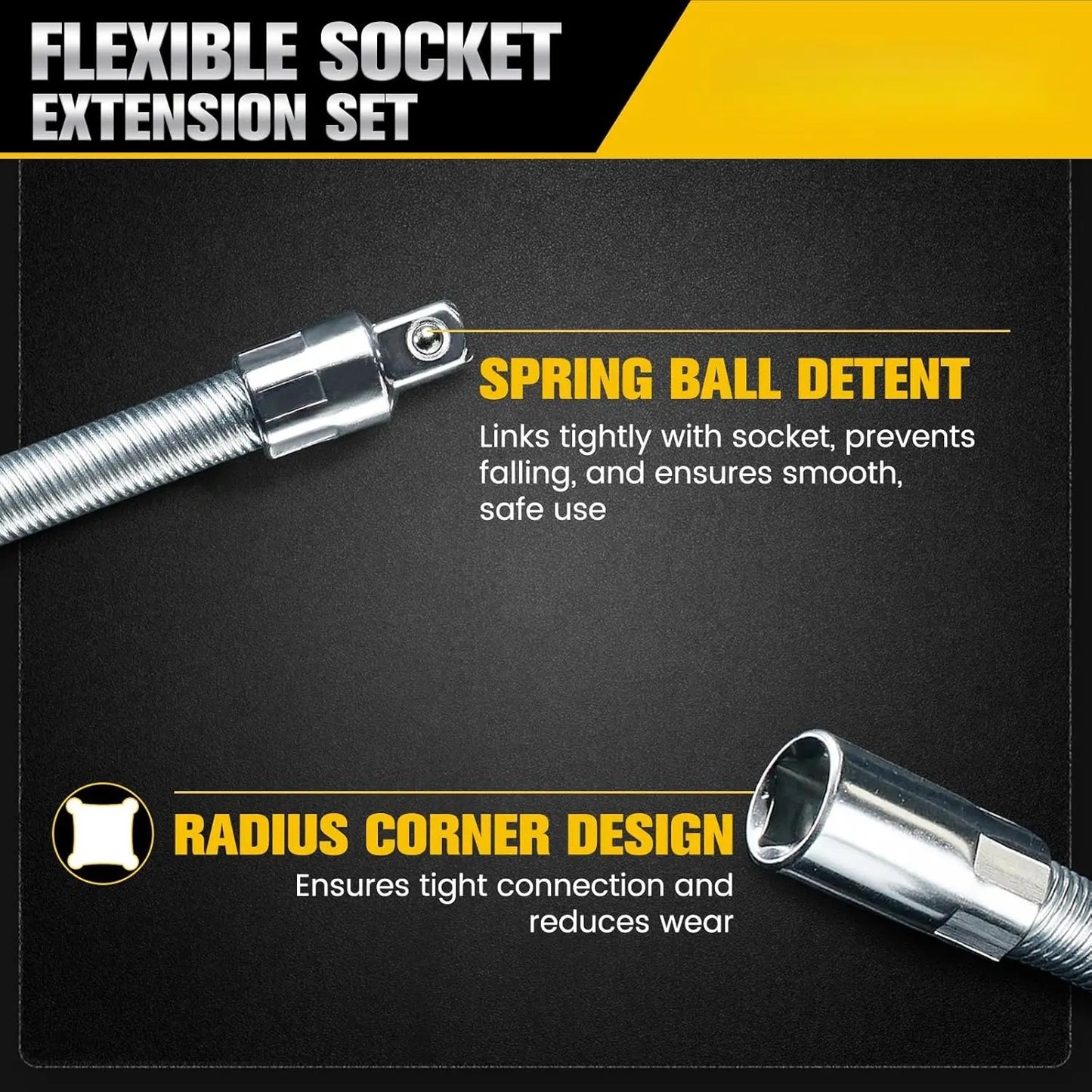 TYIIPLUS™ Flexible Socket Extension Bar Set – Bendable Ratchet Wrench Extensions for Tight Spaces, CR-V Steel Automotive Repair Tool Kit