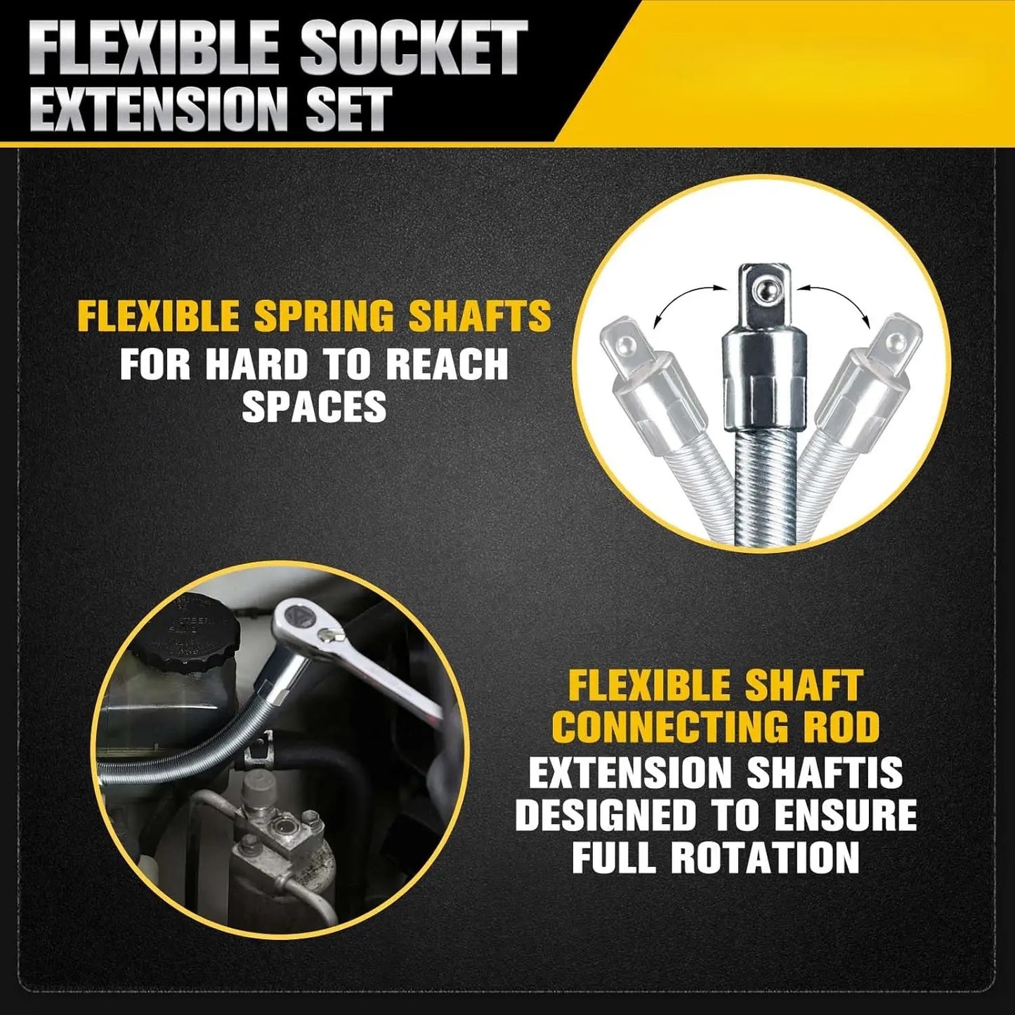 TYIIPLUS™ Flexible Socket Extension Bar Set – Bendable Ratchet Wrench Extensions for Tight Spaces, CR-V Steel Automotive Repair Tool Kit