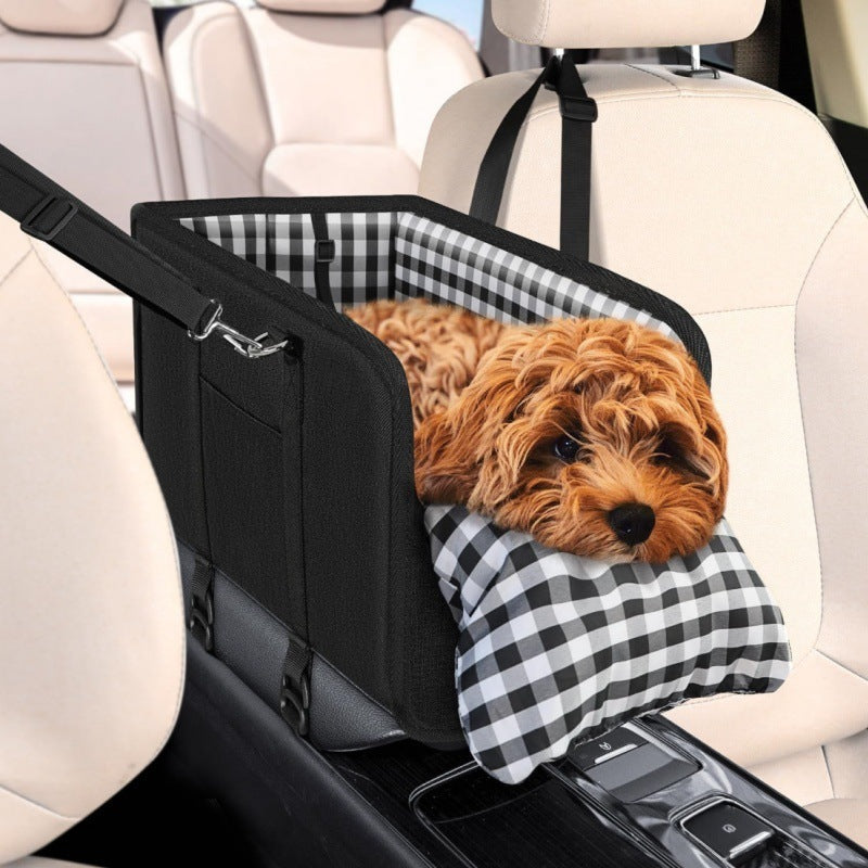 TYIIPLUS™ Center Console Dog Car Seat for Small Dogs & Cats – Portable Pet Booster Seat with Safety Leash, Removable Cushion & Storage Pocket