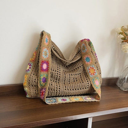Casual Hollow Knit Tote Bag – Large Capacity Woven Shoulder Bag