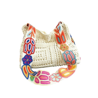 Casual Hollow Knit Tote Bag – Large Capacity Woven Shoulder Bag