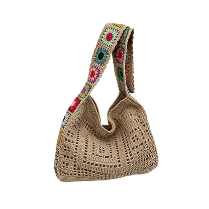 Casual Hollow Knit Tote Bag – Large Capacity Woven Shoulder Bag