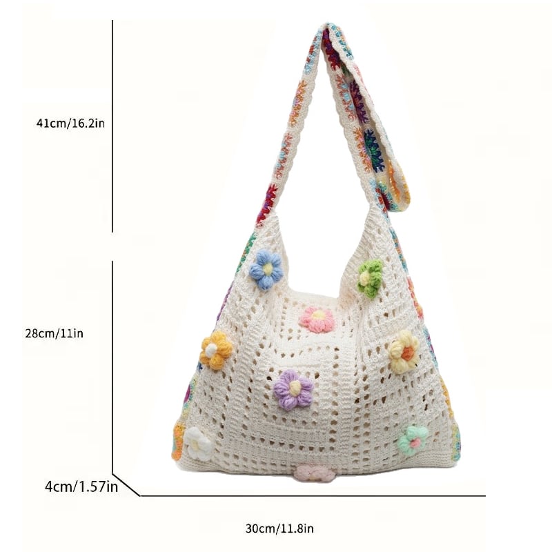 Casual Hollow Knit Tote Bag – Large Capacity Woven Shoulder Bag
