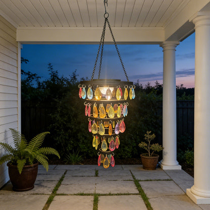 Vintage Solar Acrylic Crystal Chandelier – Outdoor Hanging Solar Light for Garden & Patio