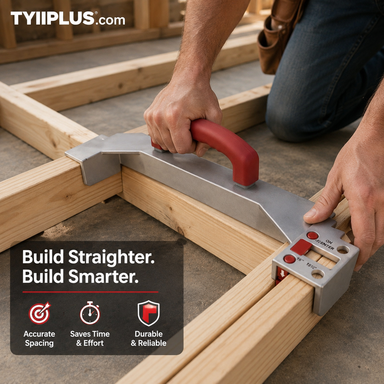 TYIIPLUS™ 16" On-Center Stud Layout Tool | Adjustable Aluminum Framing Jig with Comfort Grip Handle