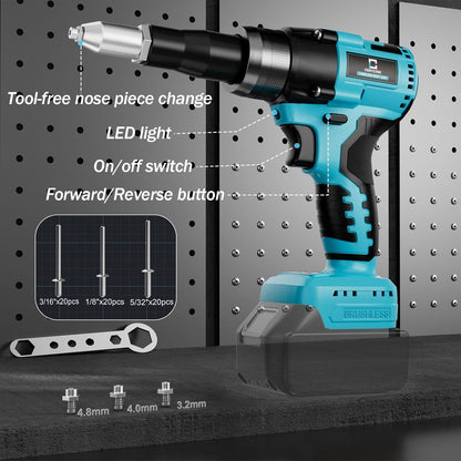 Cordless Electric Pop Rivet Gun Compatible with Milwaukee/Makita/Dewalt Battery