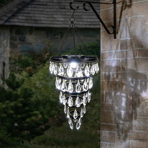 Vintage Solar Acrylic Crystal Chandelier – Outdoor Hanging Solar Light for Garden & Patio