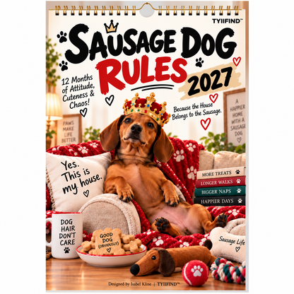 TYIIFIND™ 2027 Funny Dachshund Wall Calendar – Sarcastic Sausage Dog Calendar, A4 Monthly Dog Lover Gift