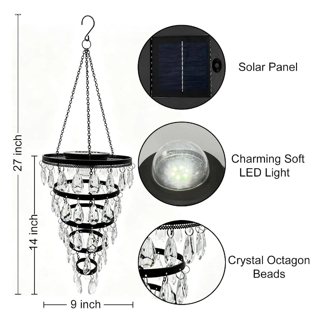 Vintage Solar Acrylic Crystal Chandelier – Outdoor Hanging Solar Light for Garden & Patio
