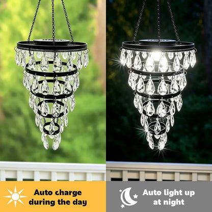 Vintage Solar Acrylic Crystal Chandelier – Outdoor Hanging Solar Light for Garden & Patio