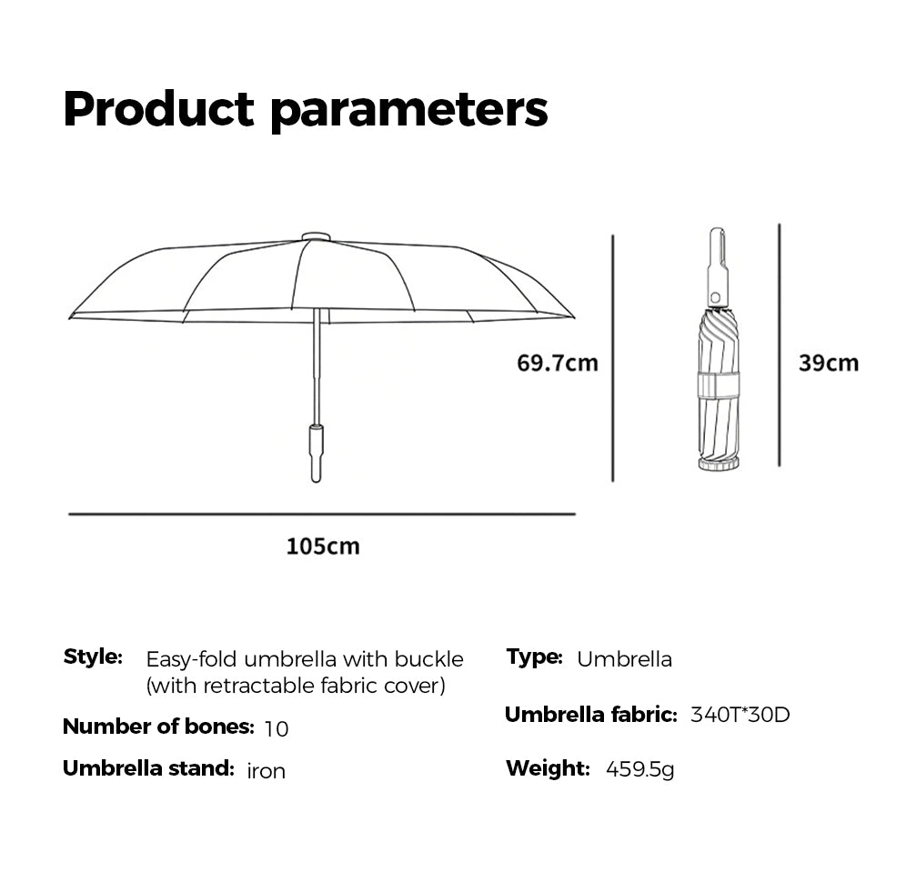 Portable Three-Fold Automatic Umbrella with Concealed Retractable Umbrella Cover