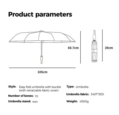 Portable Three-Fold Automatic Umbrella with Concealed Retractable Umbrella Cover