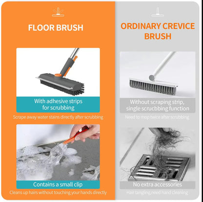3-in-1 Adjustable Floor Scrub Brush – 360° Rotating Cleaning Tool