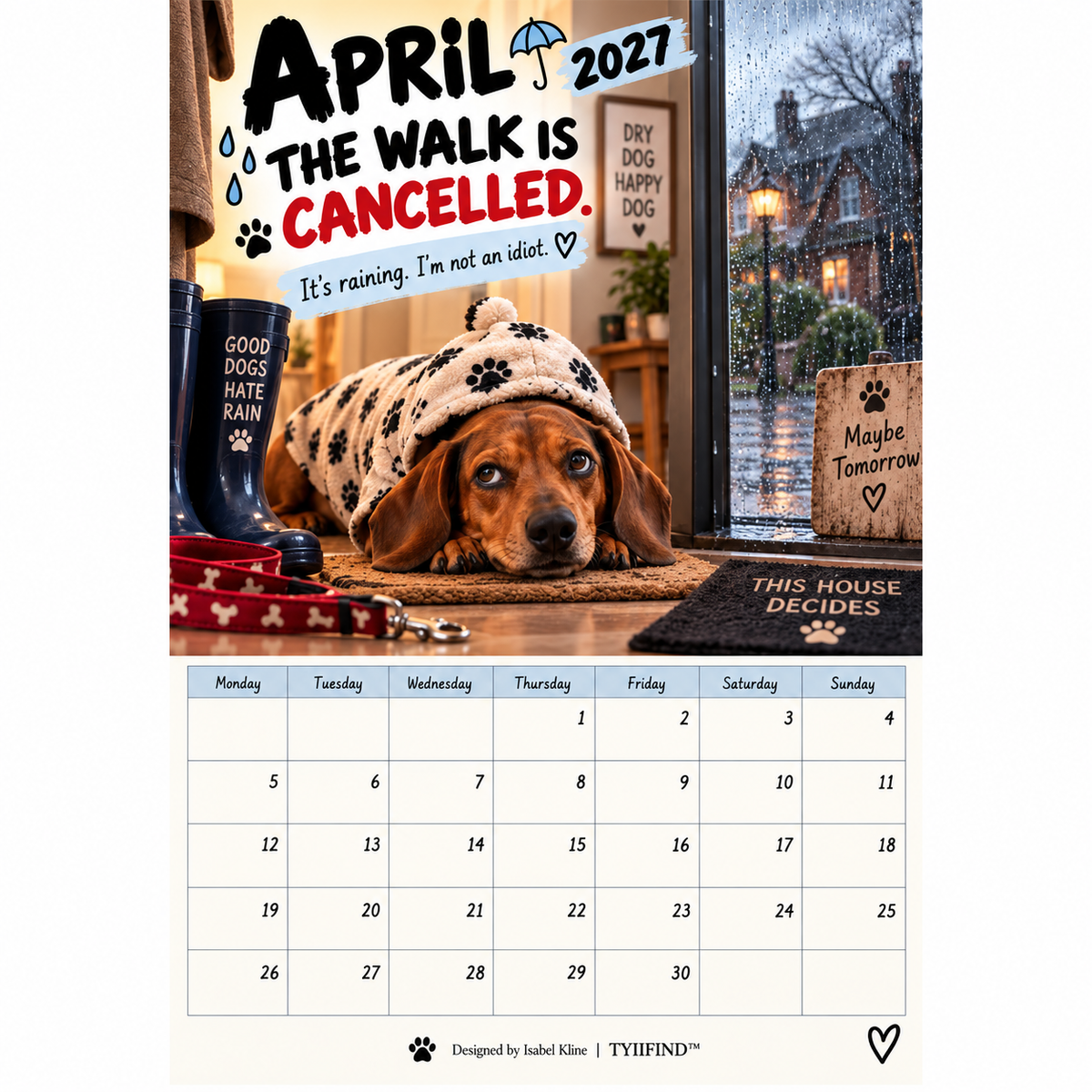 TYIIFIND™ 2027 Funny Dachshund Wall Calendar – Sarcastic Sausage Dog Calendar, A4 Monthly Dog Lover Gift