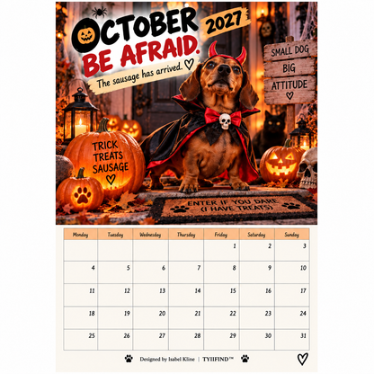 TYIIFIND™ 2027 Funny Dachshund Wall Calendar – Sarcastic Sausage Dog Calendar, A4 Monthly Dog Lover Gift