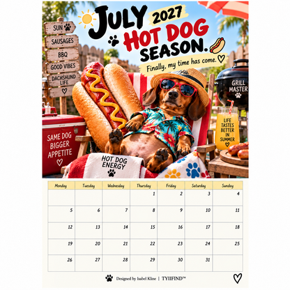 TYIIFIND™ 2027 Funny Dachshund Wall Calendar – Sarcastic Sausage Dog Calendar, A4 Monthly Dog Lover Gift