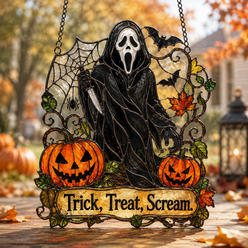 👻Premium Ghostface Scream Stained Glass Suncatcher Window Hanging Halloween Decor