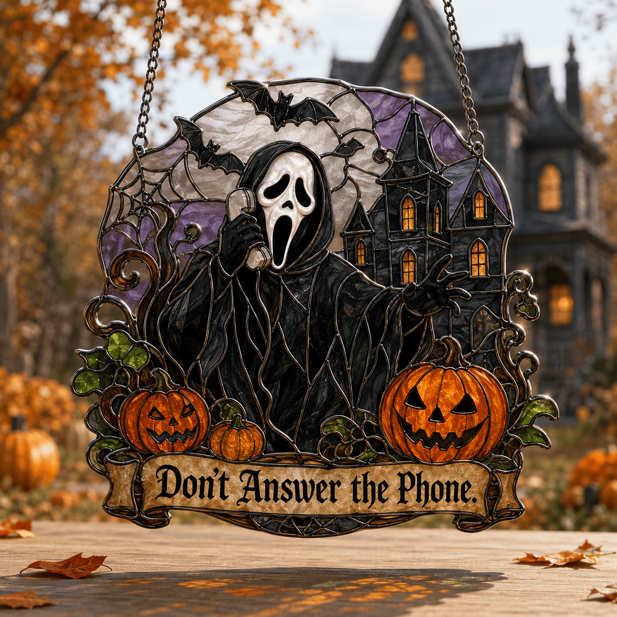 👻Premium Ghostface Scream Stained Glass Suncatcher Window Hanging Halloween Decor