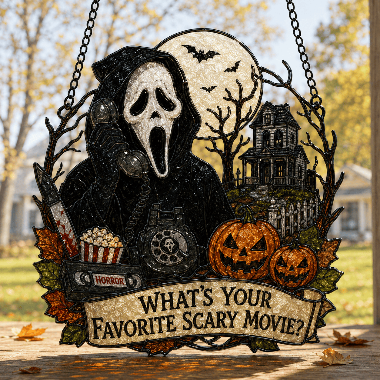 👻Premium Ghostface Scream Stained Glass Suncatcher Window Hanging Halloween Decor