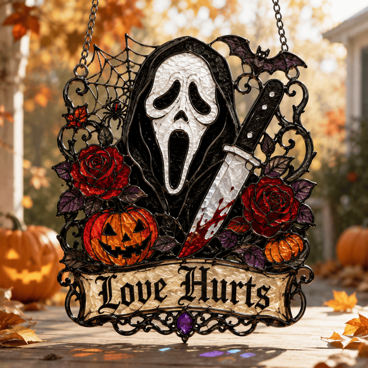 👻Premium Ghostface Scream Stained Glass Suncatcher Window Hanging Halloween Decor