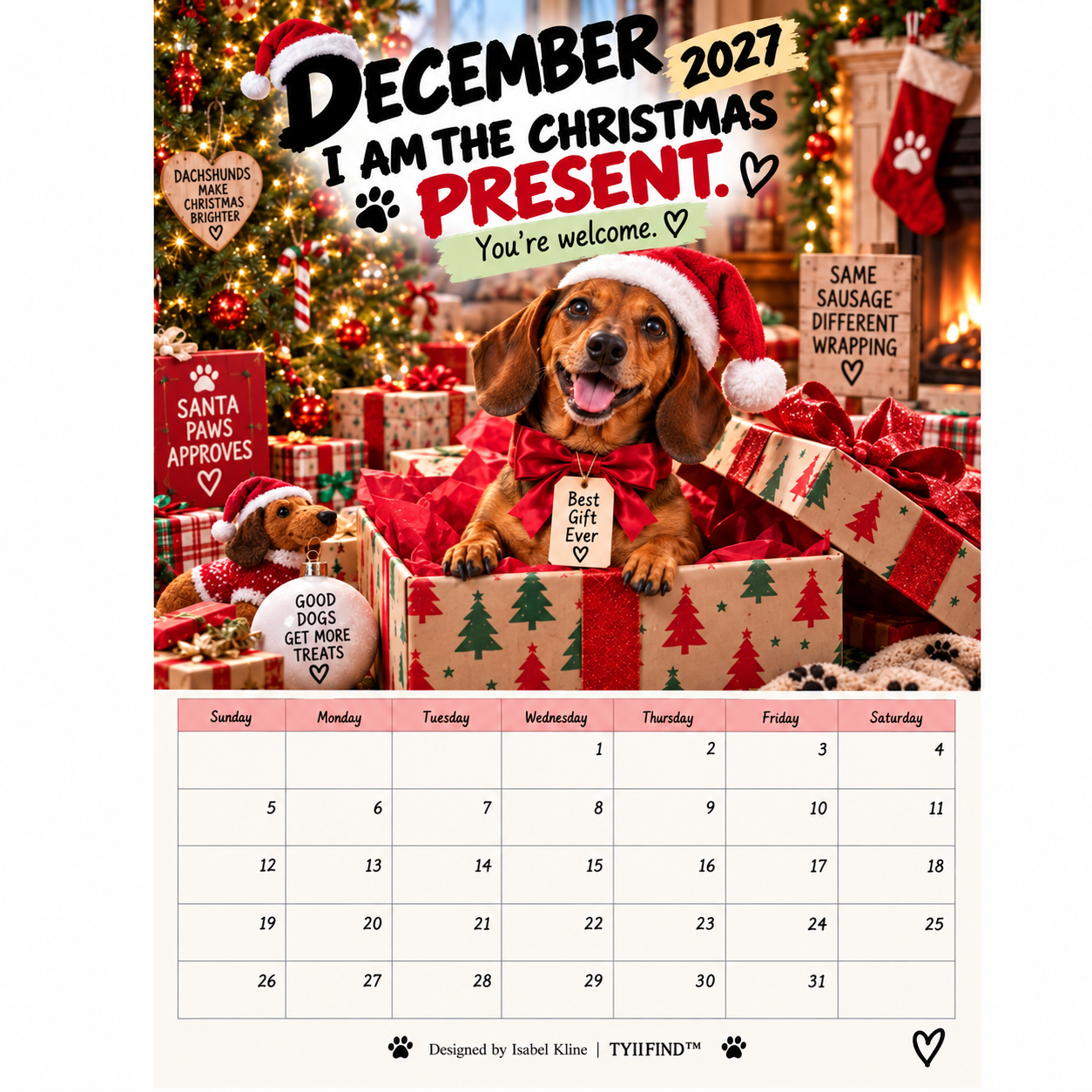 TYIIFIND™ 2027 Funny Dachshund Wall Calendar – Sarcastic Sausage Dog Calendar, A4 Monthly Dog Lover Gift